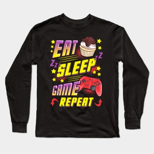 Funny Eat Sleep Game Repeat Gamer Gaming Long Sleeve T-Shirt